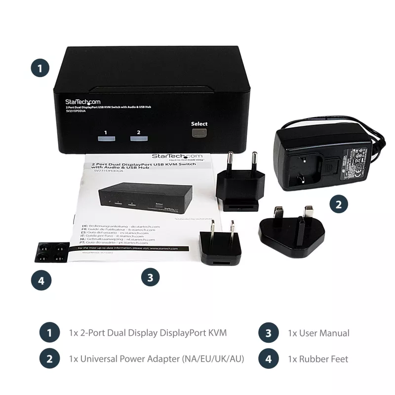 StarTech.com 2 portu dubultais DisplayPort USB KVM slēdzis ar audio un USB 2.0 centrmezglu