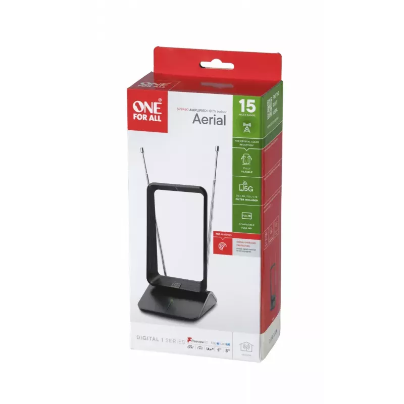 Iekštelpu TV antena One For All SV9460-5G pastiprināta 5G melna