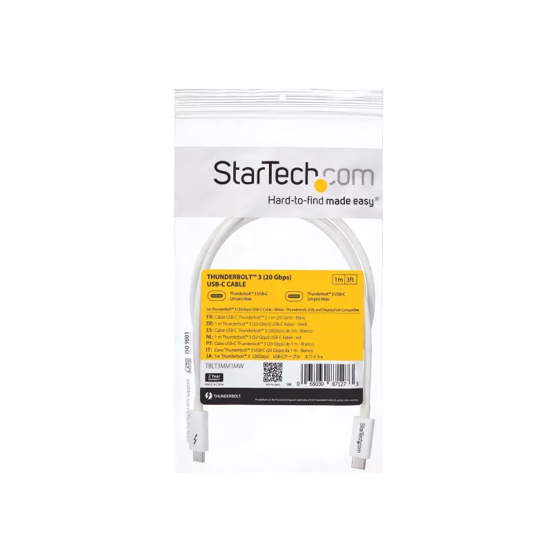 StarTech.com Thunderbolt 3 kabelis – 20 Gbps – 1 m – Balts – Thunderbolt, USB un DisplayPort saderīgs