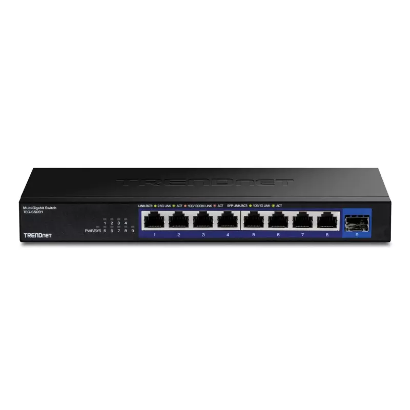 Nepārvaldīts tīkla komutators TRENDnet TEG-S5091 — 8× 2,5G RJ-45 porti, 60 Gbit/s, 12V, piestiprināms pie sienas