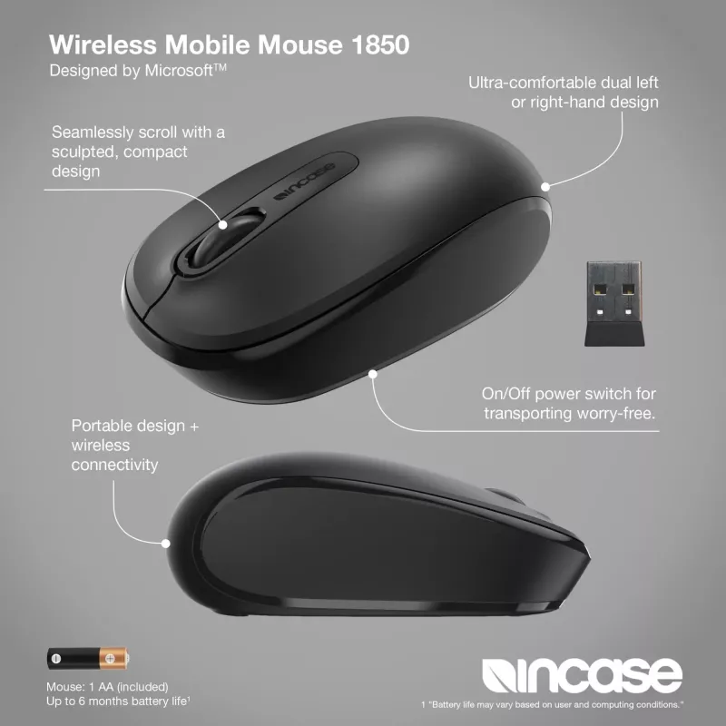 Incase Designed by Microsoft Wireless Mobile 1850 pele, ceļojumiem, piemērota abām rokām, RF bezvadu, optiskā