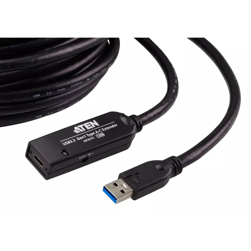 ATEN USB 3.2 Gen1 paplašinātāja kabelis 10m USB A uz USB C melns