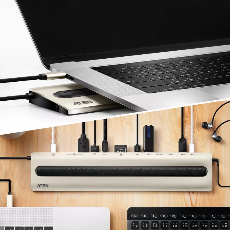 ATEN USB-C multiportu dokstacija ar strāvas caurlaidi