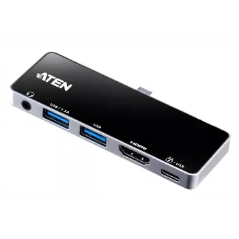 ATEN USB-C Travel Dock with Power Pass-Through, universāls, USB Type-C, melns, sudrabains