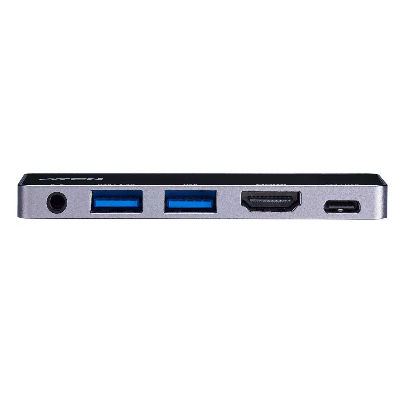 ATEN USB-C Travel Dock with Power Pass-Through, universāls, USB Type-C, melns, sudrabains