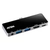 ATEN USB-C Travel Dock with Power Pass-Through, universāls, USB Type-C, melns, sudrabains