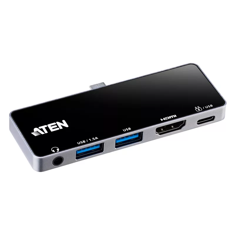 ATEN USB-C Travel Dock with Power Pass-Through, universāls, USB Type-C, melns, sudrabains