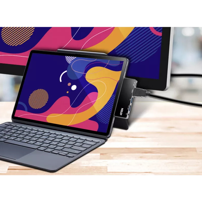 ATEN USB-C Travel Dock with Power Pass-Through, universāls, USB Type-C, melns, sudrabains