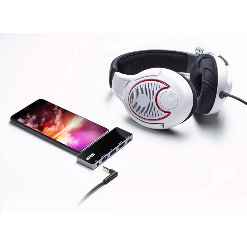 ATEN USB-C Travel Dock with Power Pass-Through, universāls, USB Type-C, melns, sudrabains