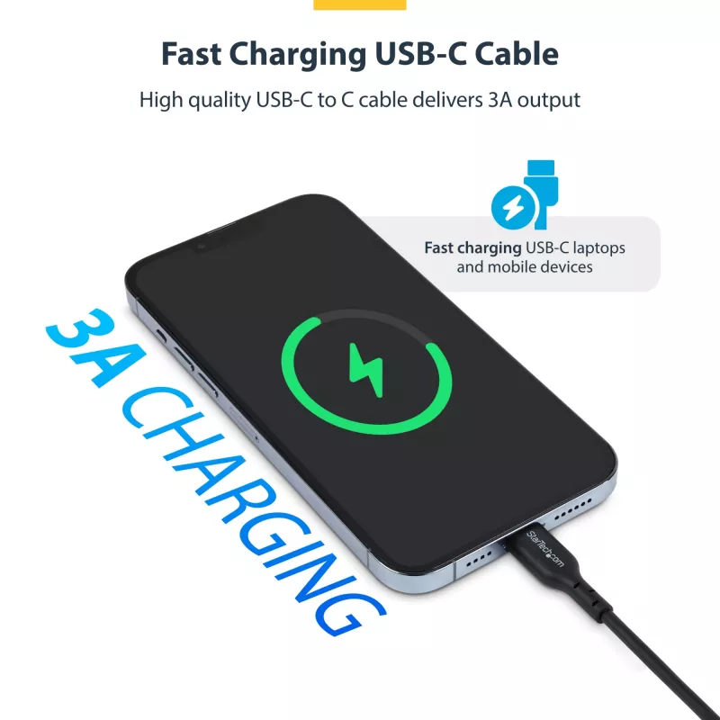 StarTech.com 13 pēdu (4 m) USB-C uzlādes kabelis, uzlāde un sinhronizācija, 60 W (3 A) PD, USB 2.0 klēpjdatora lādētāja kabelis, TPE apvalks – melns USB C uzlādes vads