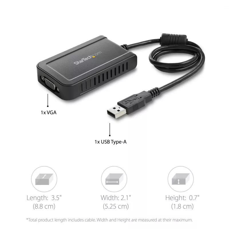 StarTech.com USB 2.0 uz VGA adapteris, USB uz VGA monitora pārveidotājs Windows, 1080p (nav atbalsta macOS/ChromeOS/Linux) - TAA