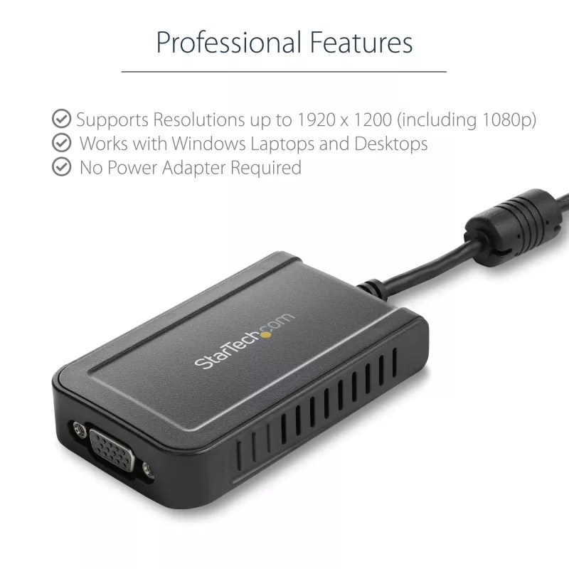 StarTech.com USB 2.0 uz VGA adapteris, USB uz VGA monitora pārveidotājs Windows, 1080p (nav atbalsta macOS/ChromeOS/Linux) - TAA