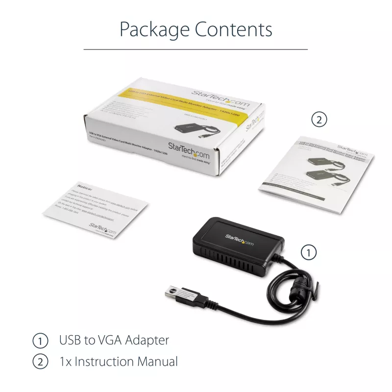 StarTech.com USB 2.0 uz VGA adapteris, USB uz VGA monitora pārveidotājs Windows, 1080p (nav atbalsta macOS/ChromeOS/Linux) - TAA