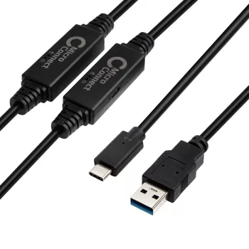 Microconnect USB3.1CA10AMP USB kabelis USB 3.2 Gen 1 (3.1 Gen 1) 10 m USB C USB A Melns