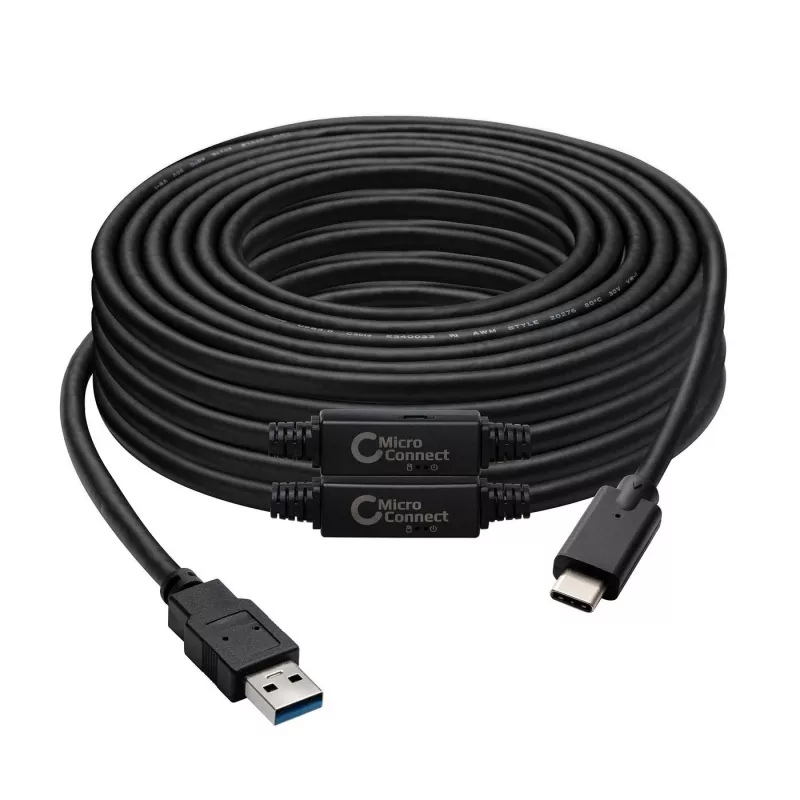 Microconnect USB3.1CA10AMP USB kabelis USB 3.2 Gen 1 (3.1 Gen 1) 10 m USB C USB A Melns