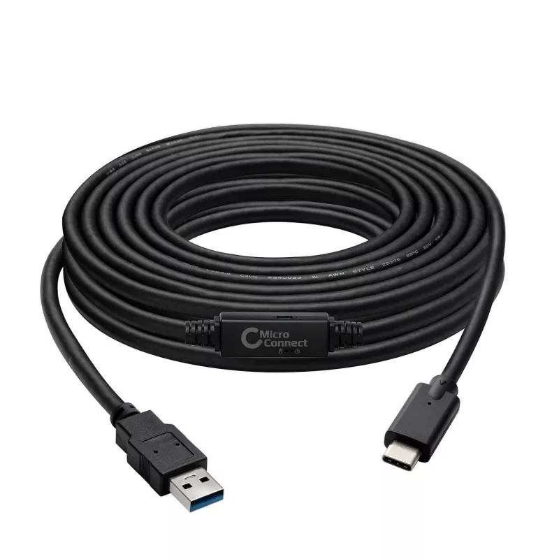 Microconnect USB3.1CA5AMP USB kabelis USB 3.2 Gen 1 (3.1 Gen 1) 5 m USB C USB A Melns