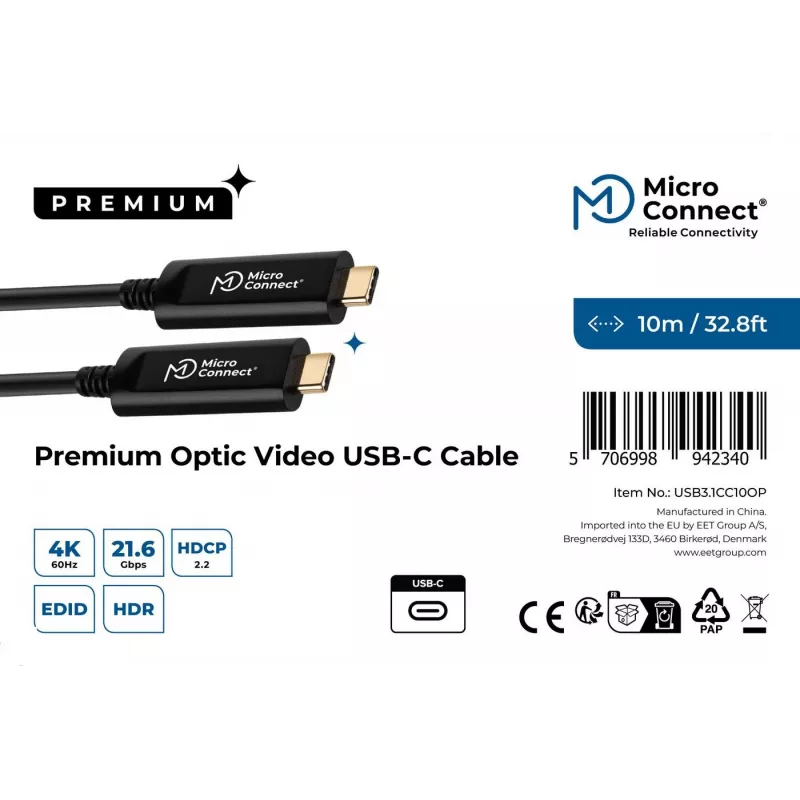 Microconnect USB3.1CC10OP USB kabelis USB 3.2 Gen 1 (3.1 Gen 1) 10 m USB C Melns