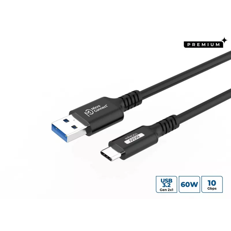 Microconnect USB3.2AC05 USB kabelis USB 3.2 Gen 2 (3.1 Gen 2) 0,5 m USB C USB A melns