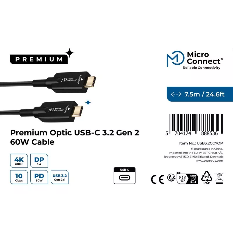 Microconnect USB3.2CC7OP USB kabelis USB 3.2 Gen 2 (3.1 Gen 2) 7,5 m USB C Melns