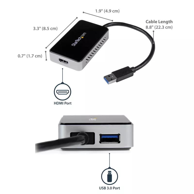 StarTech.com USB 3.0 uz HDMI adapteris ar 1x USB, USB uz HDMI monitora pārveidotājs Windows (nav atbalsta macOS/ChromeOS/Linux) - TAA