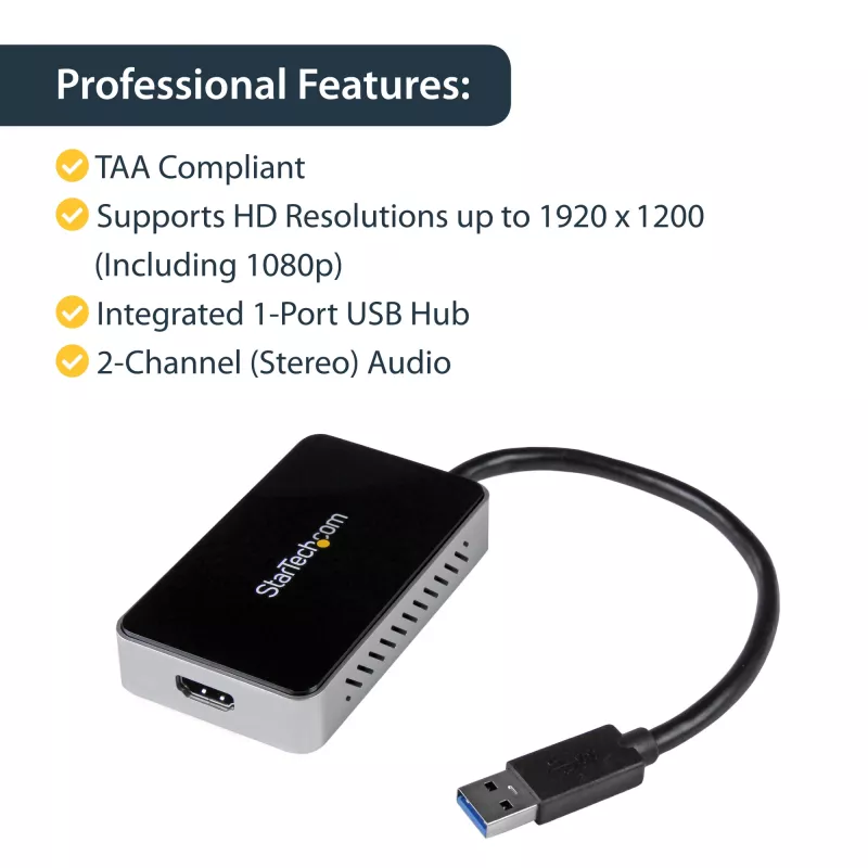 StarTech.com USB 3.0 uz HDMI adapteris ar 1x USB, USB uz HDMI monitora pārveidotājs Windows (nav atbalsta macOS/ChromeOS/Linux) - TAA