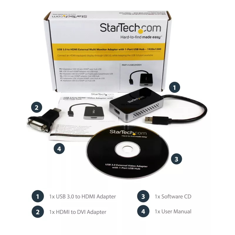 StarTech.com USB 3.0 uz HDMI adapteris ar 1x USB, USB uz HDMI monitora pārveidotājs Windows (nav atbalsta macOS/ChromeOS/Linux) - TAA