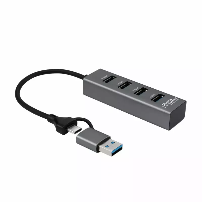 Microconnect USBHUB4-2IN1 saskarnes centrmezgls USB 3.2 Gen 1 (3.1 Gen 1) Type-A 5000 Mbit/s Melns