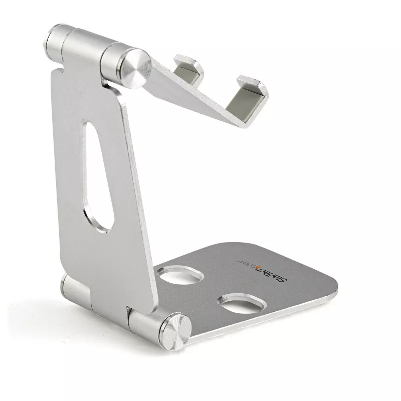 StarTech.com tālruņa un planšetdatora statīvs – salokāms universāls mobilo ierīču turētājs viedtālruņiem un planšetdatoriem – regulējams daudzleņķu ergonomisks galda tālruņa statīvs – pārnēsājams – sudraba krāsā