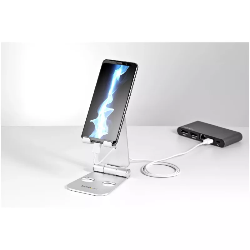 StarTech.com tālruņa un planšetdatora statīvs – salokāms universāls mobilo ierīču turētājs viedtālruņiem un planšetdatoriem – regulējams daudzleņķu ergonomisks galda tālruņa statīvs – pārnēsājams – sudraba krāsā