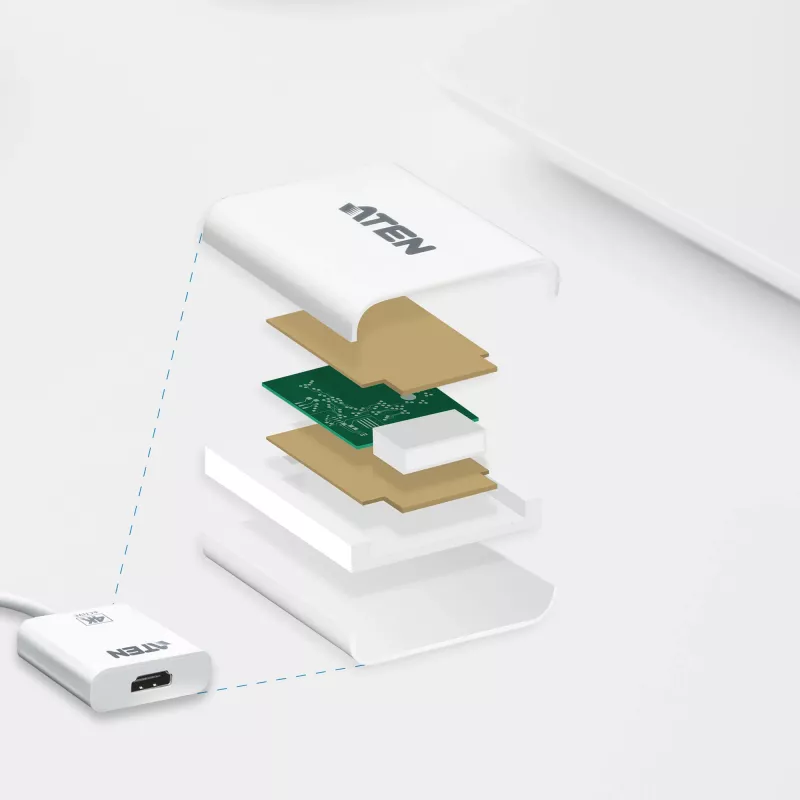 ATEN 4K aktīvais mini DisplayPort–HDMI pārveidotājs, 3D, līdz 3840 x 2160 @30 Hz
