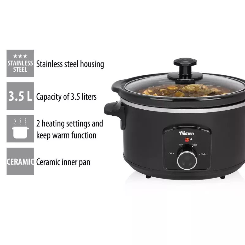 Lēnā plīts Tristar VS-3915 3,5 L melna rotējoša pārvaldība 180 W