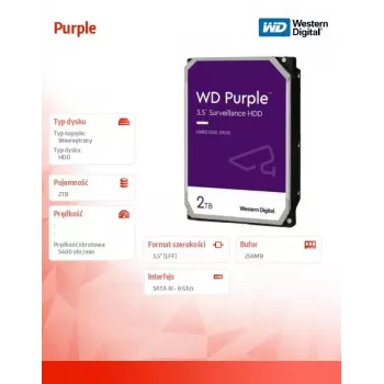 Western Digital WD22PURZ iekšējais cietais disks 3.5 collas 2000 GB Serial ATA