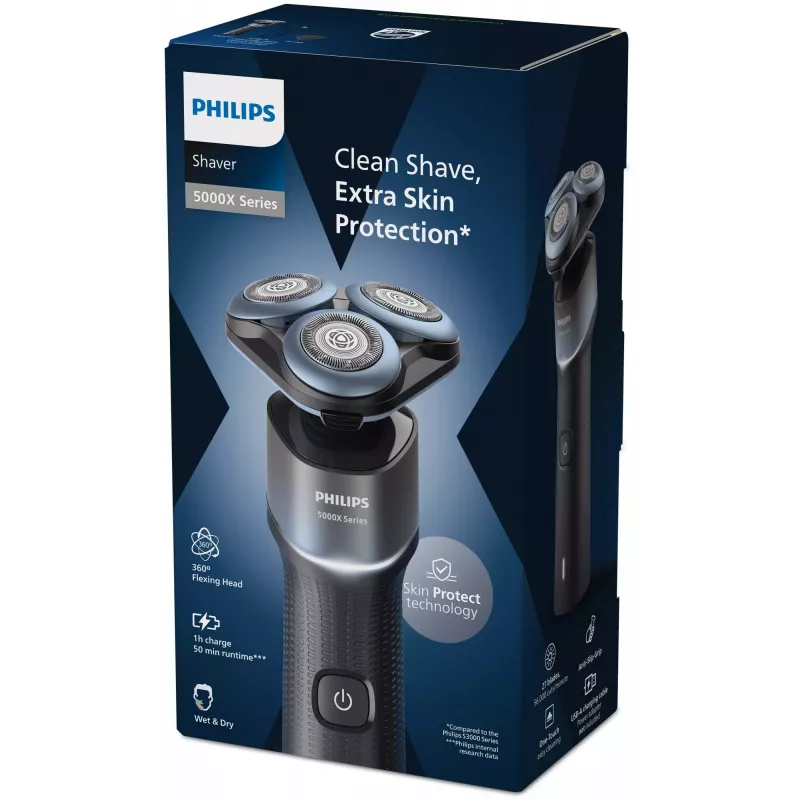 Elektriskais skuveklis Philips Shaver 5000X sērija X5006/00 — 3 rotējošas galviņas, Wet & Dry, 50 min baterija, USB-C ātrā uzlāde