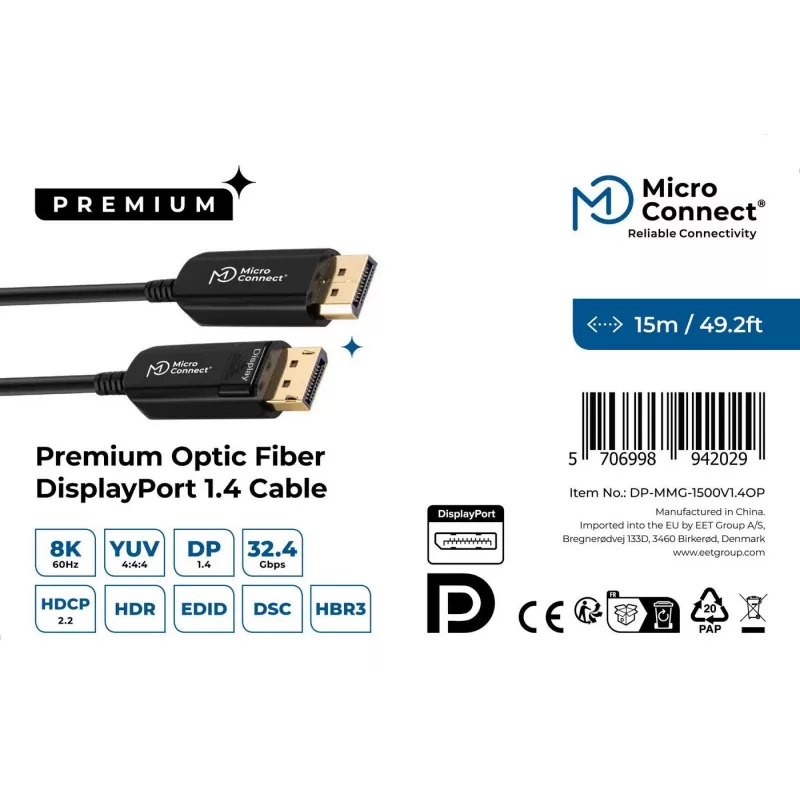 Microconnect DP-MMG-1500V1.4OP DisplayPort kabelis 15 m melns