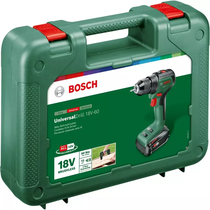 Bosch UniversalDrill 18V-60 1900 RPM bezatslēgas 1,3 kg melns, zaļš