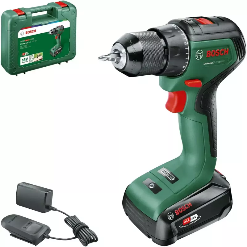Bosch UniversalDrill 18V-60 1900 RPM bezatslēgas 1,3 kg melns, zaļš