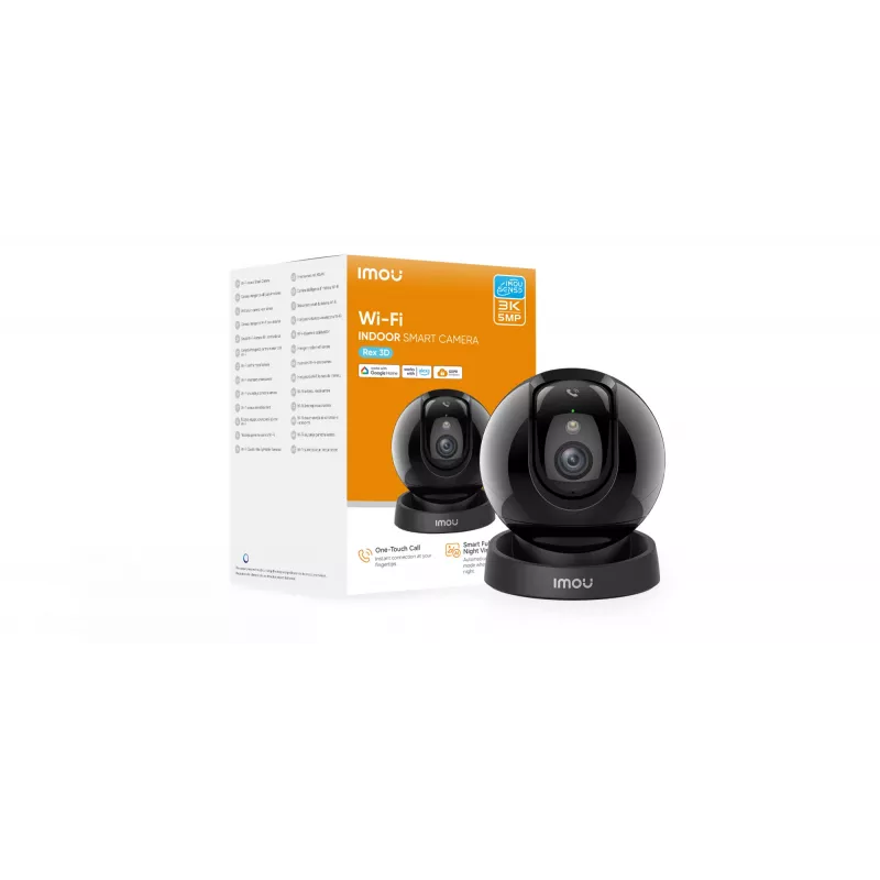 Imou Rex 3D 5MP-R1 H.265 Wi-Fi P&T kamera, IP drošības kamera, Iekštelpām, Vadu un bezvadu, Amazon Alexa un Google Assistant, Griestiem/Sienai/Galdam, Melna
