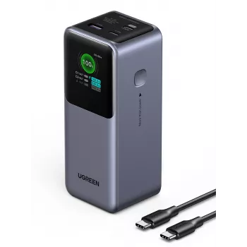 Ugreen 20000mAh 130W ātrās uzlādes ārējais akumulators litija pelēks