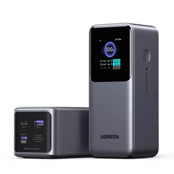 Ugreen 20000mAh 130W ātrās uzlādes ārējais akumulators litija pelēks