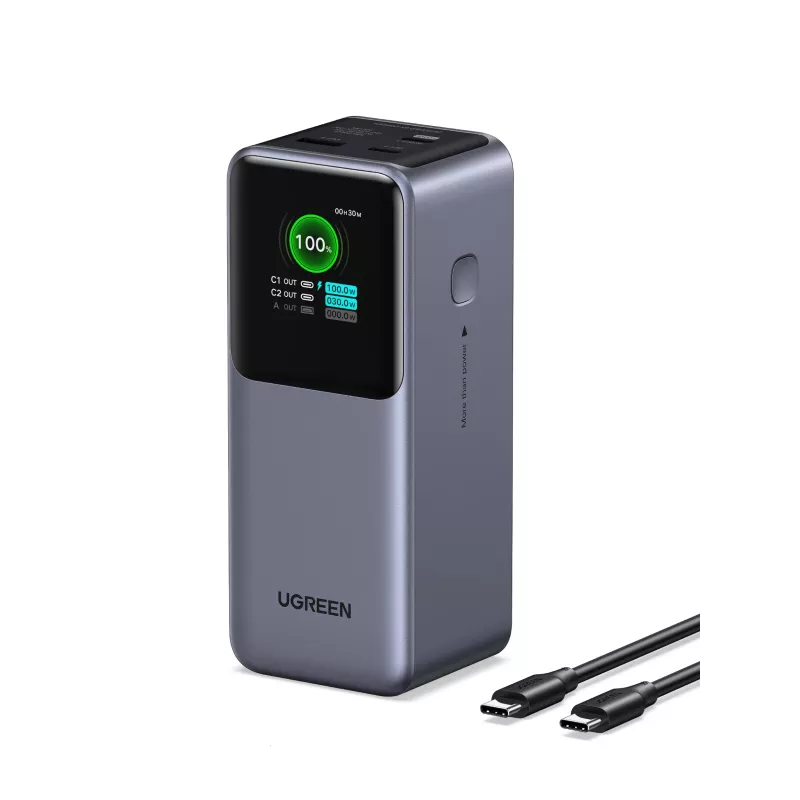 Ugreen 20000mAh 130W ātrās uzlādes ārējais akumulators litija pelēks