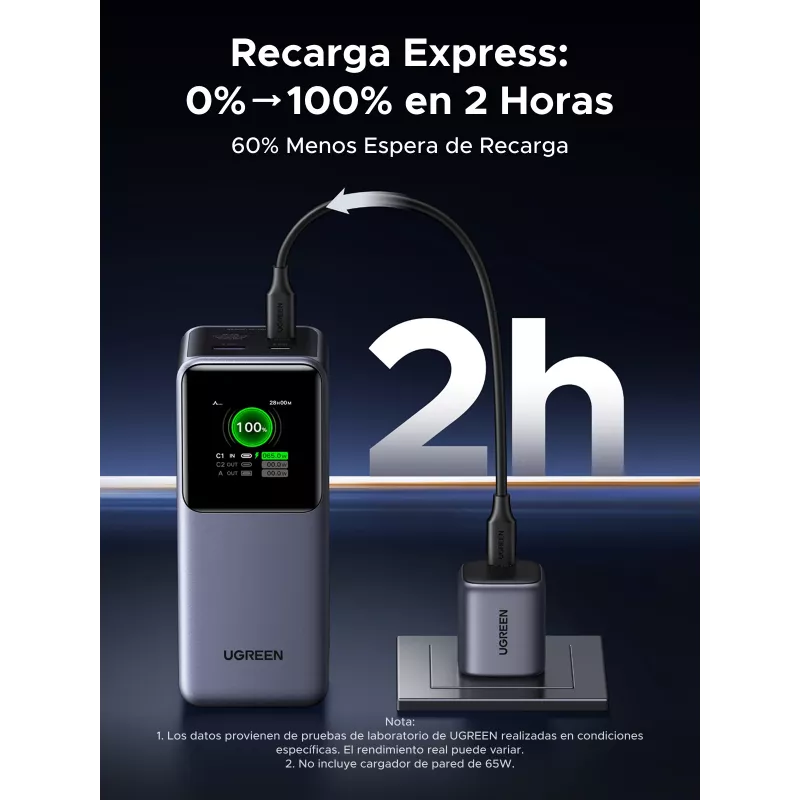 Ugreen 20000mAh 130W ātrās uzlādes ārējais akumulators litija pelēks