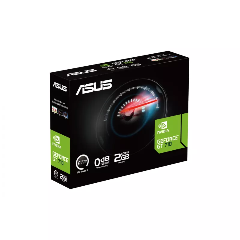 Grafikas karte ASUS GeForce GT 710 — 2 GB GDDR5, 64 bitu, PCIe 2.0, pasīvā dzesēšana