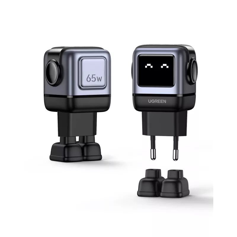 Ugreen Nexode RG 65W 3-portu GaN lādētājs mobilajiem datoriem, mobilajiem tālruņiem, klēpjdatoriem, ārējajiem akumulatoriem, tālruņiem Pelēks AC ātrā uzlāde Iekštelpām