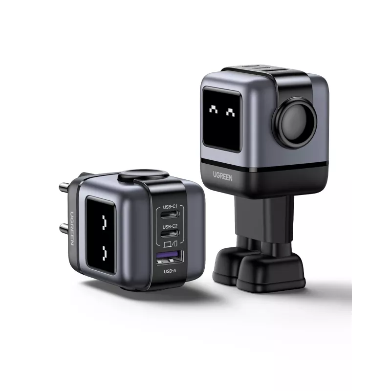 Ugreen Nexode RG 65W 3-portu GaN lādētājs mobilajiem datoriem, mobilajiem tālruņiem, klēpjdatoriem, ārējajiem akumulatoriem, tālruņiem Pelēks AC ātrā uzlāde Iekštelpām