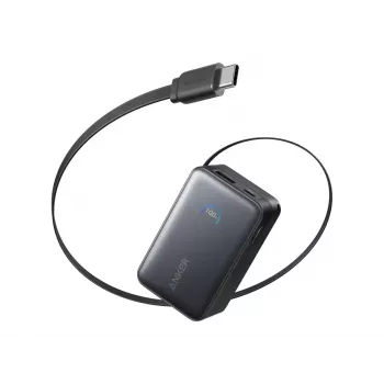 Ārējais akumulators Anker Nano 45W ar iebūvētu ievelkamu USB-C kabeli A1638H11 10000 mAh Melns
