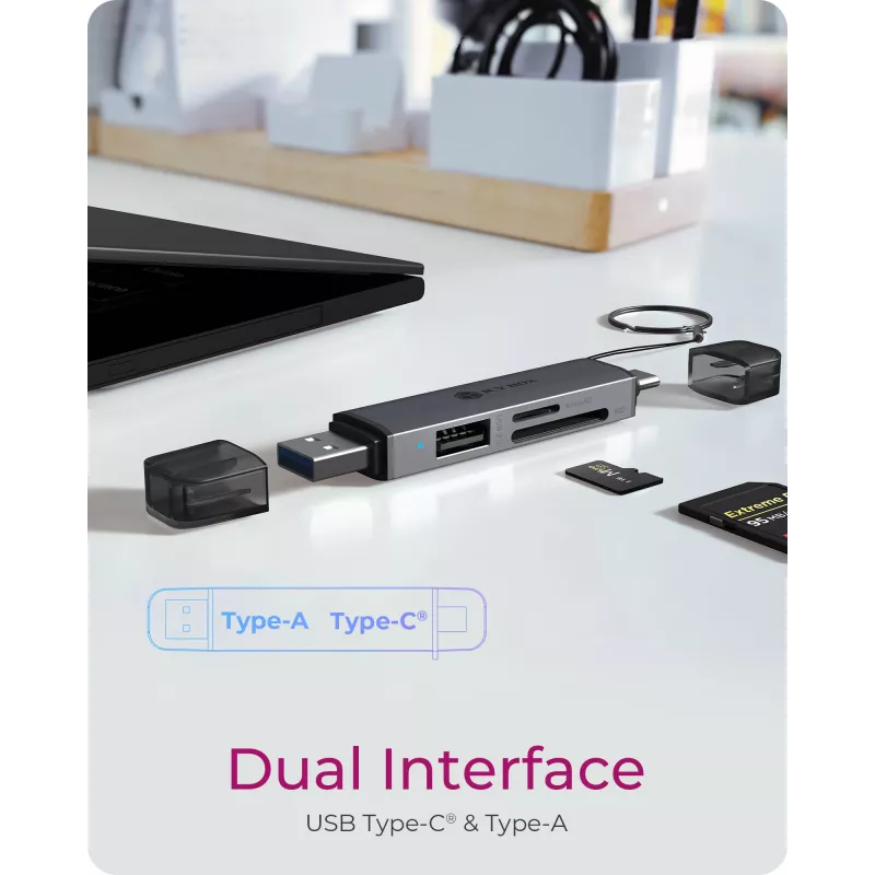 Karšu lasītājs icybox 61179 — USB 3.2 Gen1 3-in-1, USB Type-C un Type-A savienotāji
