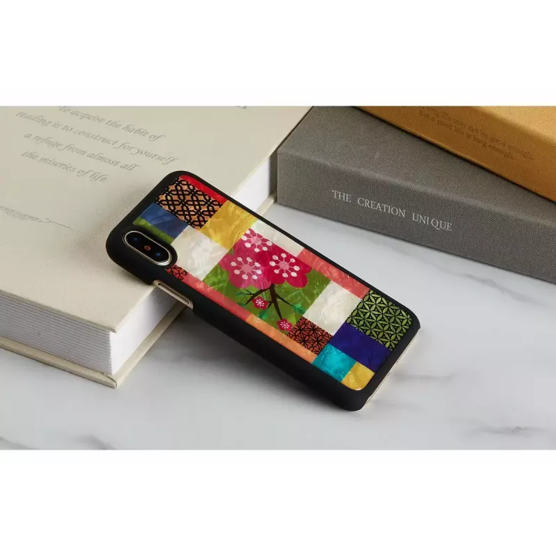 Viedtālruņa maciņš iKins iPhone XS/S — Cherry Blossom balta dizains, aizsargājoša cietā apvalka piemērotība