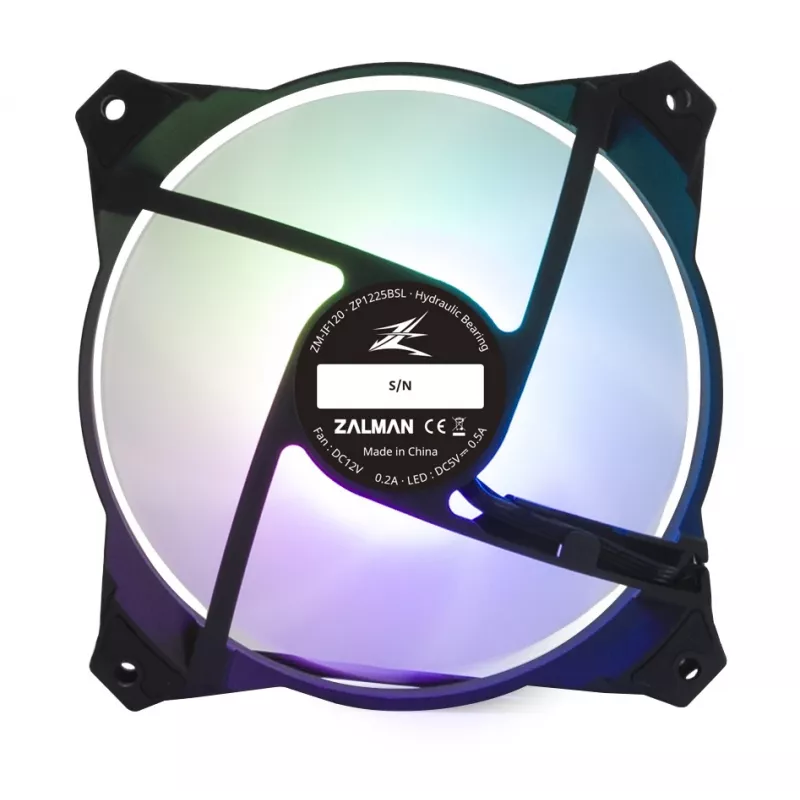 Zalman ZM-IF120 120mm pienbalts aRGB ventilators ar bezgalības efektu, 1 200 RPM, 21,0 dB(A), 55,2 CFM, datora korpusa ventilators, 12 cm