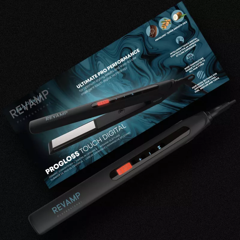Revamp Progloss Touch Digital taisnošanas gludeklis Warm Melns 3 m
