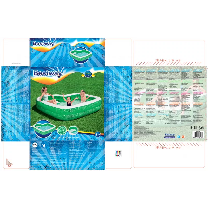 Bestway 7'7 collas x 7'7 collas x 20 collas/2,31 m x 2,31 m x 51 cm Tropical Paradise ģimenes baseins